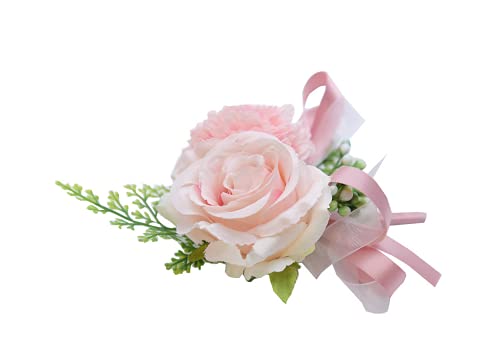 Silk Rose & Carnation Wrist Boutonniere Set (Pink)