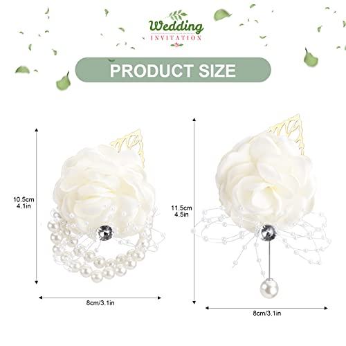 White satin rose corsage and boutonniere set