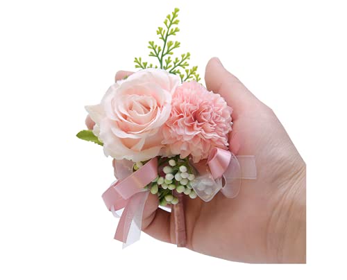 Silk Rose & Carnation Wrist Boutonniere Set (Pink)