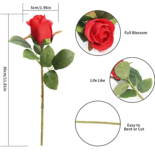 Realistic Single Stem Red Roses Bouquet