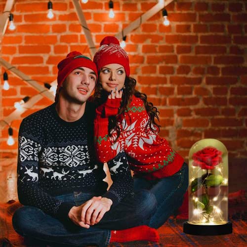 Enchanted Red Silk Rose in Light Dome