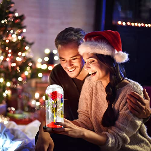 Enchanted Red Silk Rose in Light Dome