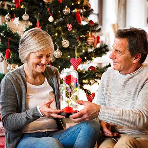 Enchanted Red Silk Rose in Light Dome