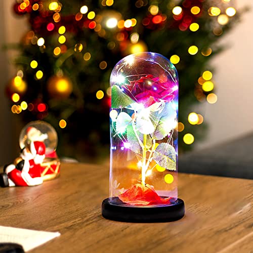 Enchanted Red Silk Rose in Light Dome