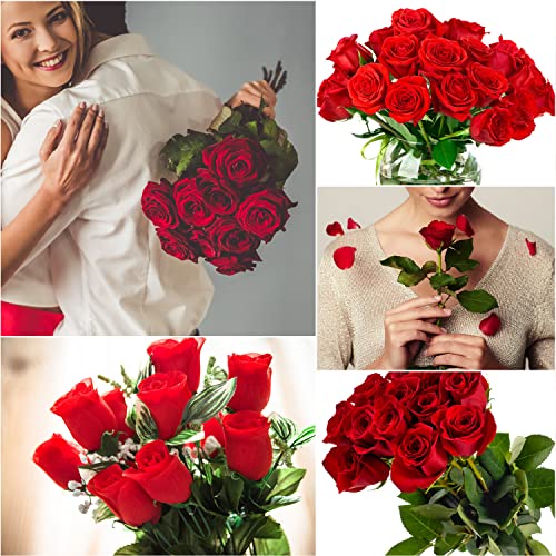 Realistic Single Stem Red Roses Bouquet