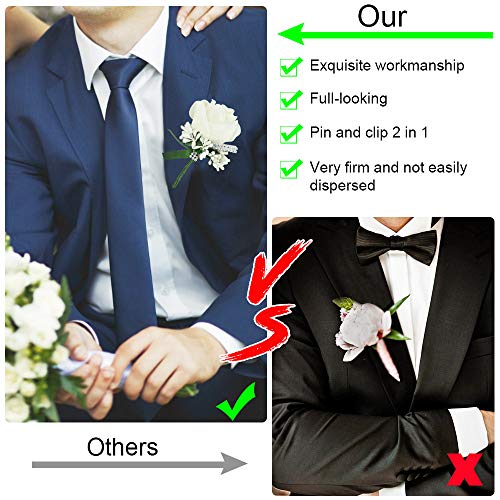 White Rose Wedding Boutonnieres with Pin & Clip