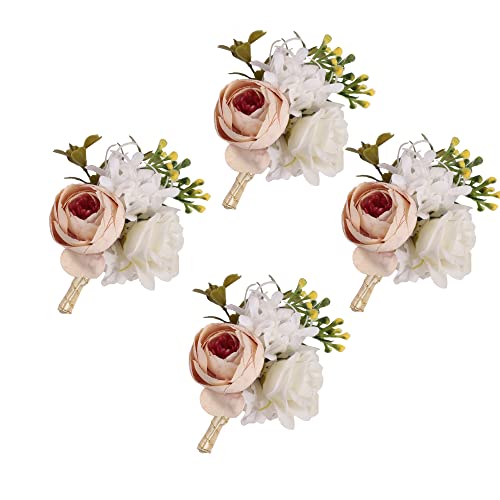 Realistic Peony Corsages and Boutonnieres Set