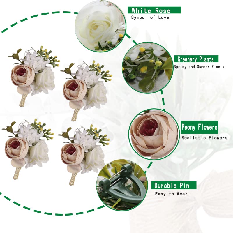 Realistic Peony Corsages and Boutonnieres Set