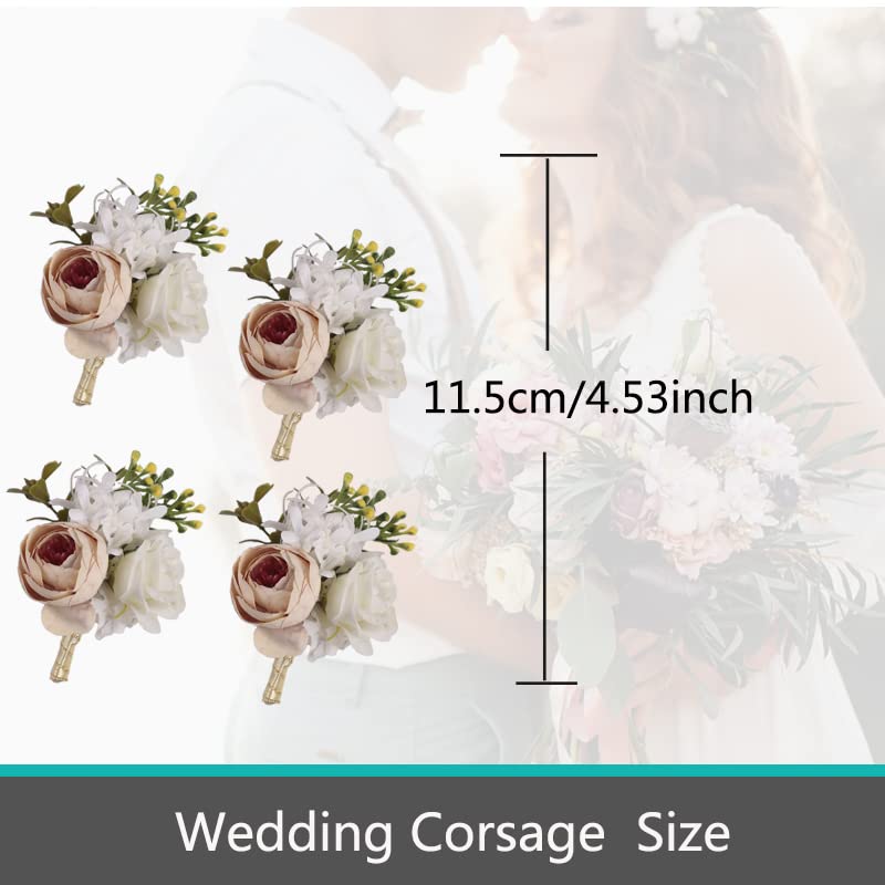 Realistic Peony Corsages and Boutonnieres Set