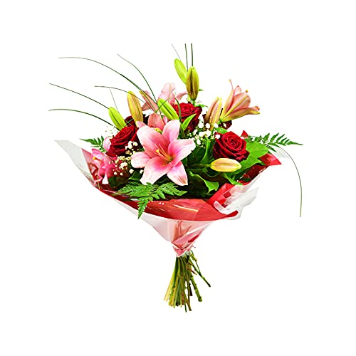 Red Roses and Lilies - Say It with Flowers, Fresh Cut Flowers Perfect for Birthday, Anniversary, Thank You, Get Well, Congrats Gift. Free Next Working Day Flower delivery.