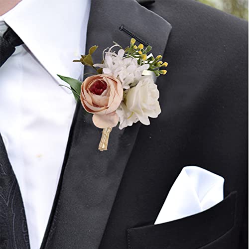 Realistic Peony Corsages and Boutonnieres Set