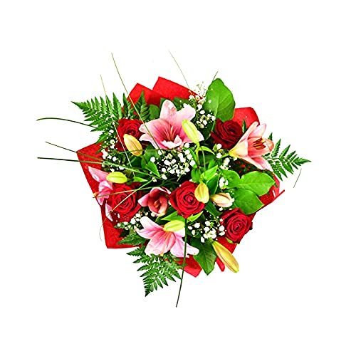 Red Roses and Lilies - Say It with Flowers, Fresh Cut Flowers Perfect for Birthday, Anniversary, Thank You, Get Well, Congrats Gift. Free Next Working Day Flower delivery.