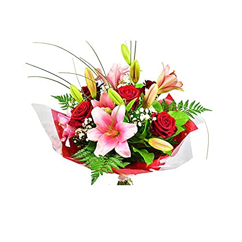 Red Roses and Lilies - Say It with Flowers, Fresh Cut Flowers Perfect for Birthday, Anniversary, Thank You, Get Well, Congrats Gift. Free Next Working Day Flower delivery.