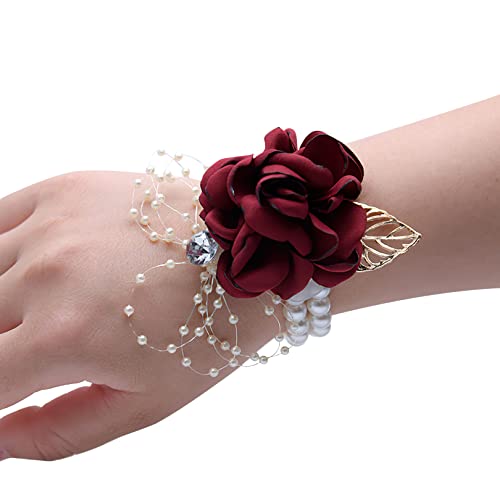 Rhinestone and Pearl Rose Wrist Corsage
