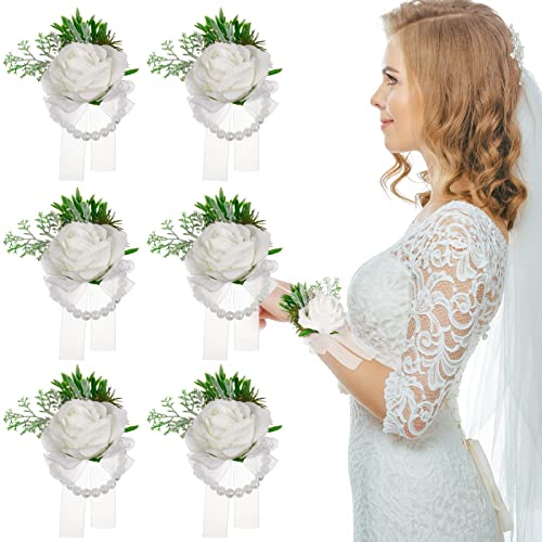 6-Piece Rhinestone and Pearl Wrist Corsages