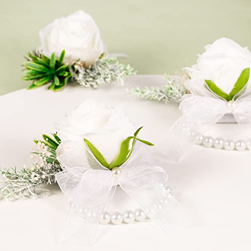6-Piece Rhinestone and Pearl Wrist Corsages