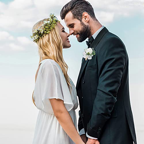 Twshiny 4 PCS Buttonhole Corsage , Rose Wedding Boutonniere White Handmade Corsage Buttonholes Flowers Wedding Corsage Bracelet Corsage Flowers For Wedding Groom Men Bridal Women Suit Dress