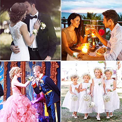 Twshiny 4 PCS Buttonhole Corsage , Rose Wedding Boutonniere White Handmade Corsage Buttonholes Flowers Wedding Corsage Bracelet Corsage Flowers For Wedding Groom Men Bridal Women Suit Dress