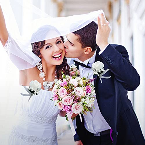 White Rose Wedding Boutonnieres - Set of 4