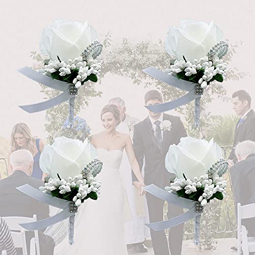 White Rose Wedding Boutonnieres - Set of 4