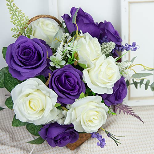 Purple & White Silk Rose Bouquet