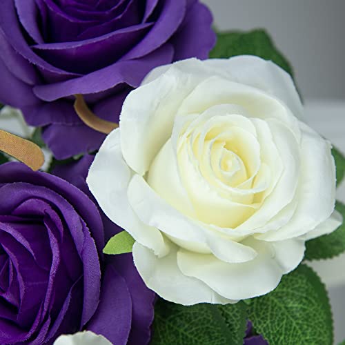 Purple & White Silk Rose Bouquet
