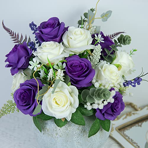 Purple & White Silk Rose Bouquet