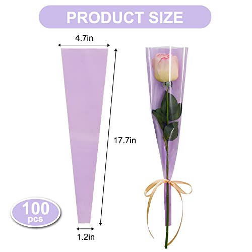 100 Single Rose Sleeve Bags - Purple