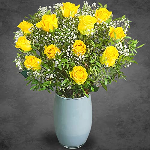 Dozen Yellow Rose Bouquet Beautiful Fresh Flowers, Fresh Flowers Delivered Next Day Prime Delivery, Flowers Fresh Bouquet, Perfect for Birthdays, Anniversaries and Thank You Gifts.