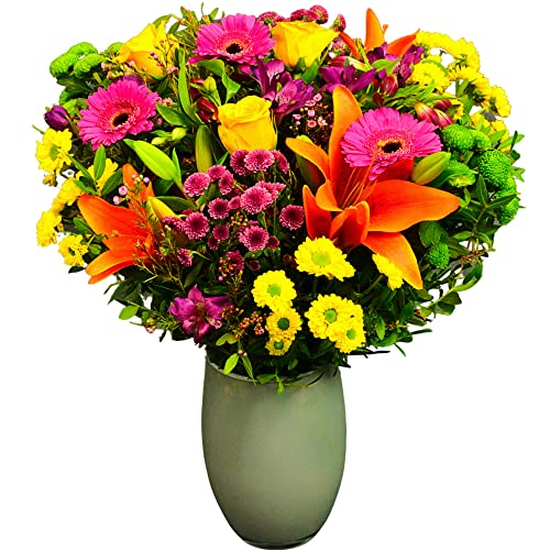 Vibrant Hand Tied Mixed Fresh Flowers, Delivered UK Next Day, Stunning Floral Bouquet of Beautiful Colour for Mother's Day, Birthdays, or Just Because