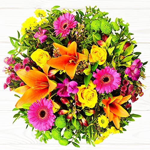 Vibrant Hand Tied Mixed Fresh Flowers, Delivered UK Next Day, Stunning Floral Bouquet of Beautiful Colour for Mother's Day, Birthdays, or Just Because
