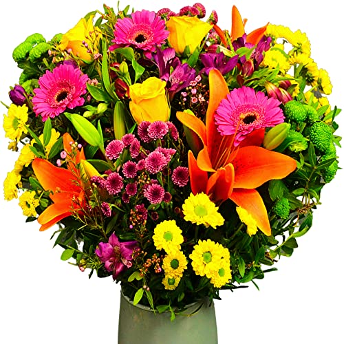 Vibrant Hand Tied Mixed Fresh Flowers, Delivered UK Next Day, Stunning Floral Bouquet of Beautiful Colour for Mother's Day, Birthdays, or Just Because