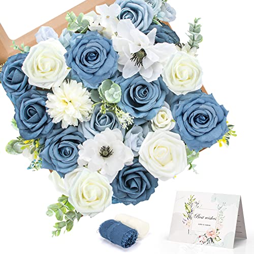Blue & Dusty Rose Artificial Bouquet Flowers
