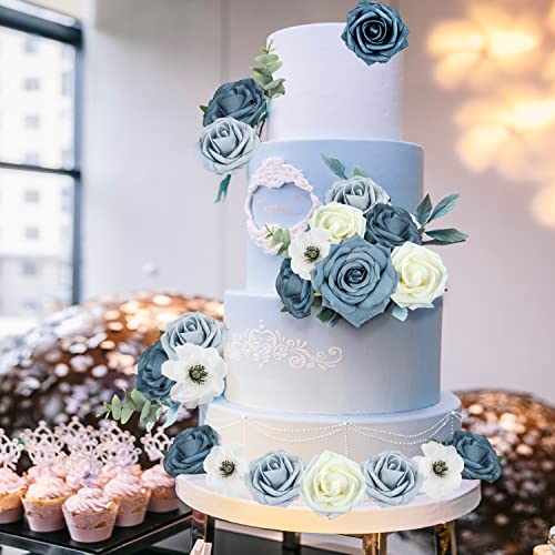 Blue & Dusty Rose Artificial Bouquet Flowers