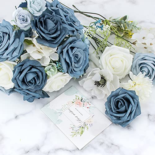 Blue & Dusty Rose Artificial Bouquet Flowers