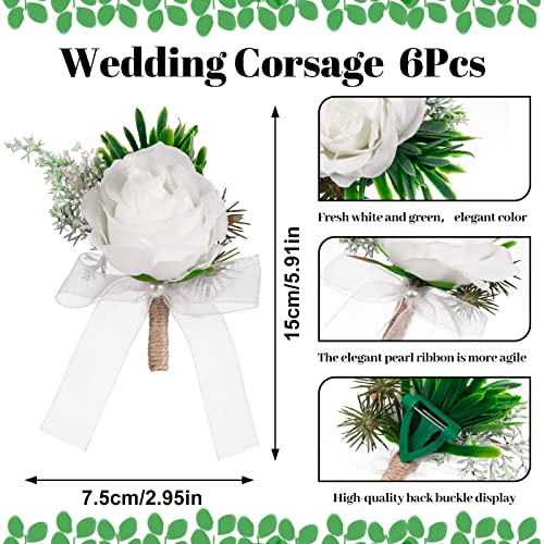 White Rose Wedding Boutonniere for Groom & Bride