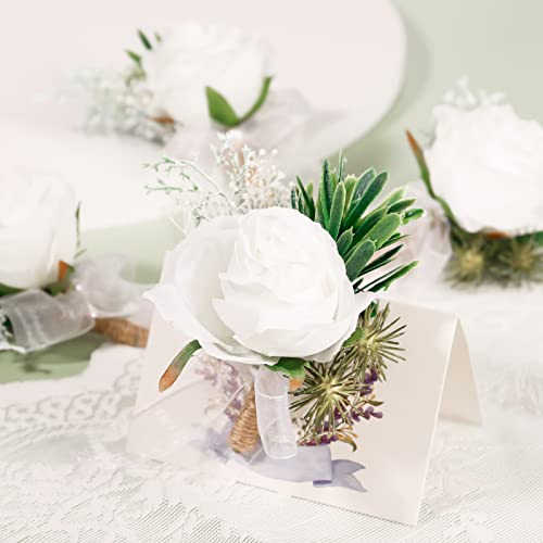 White Rose Wedding Boutonniere for Groom & Bride