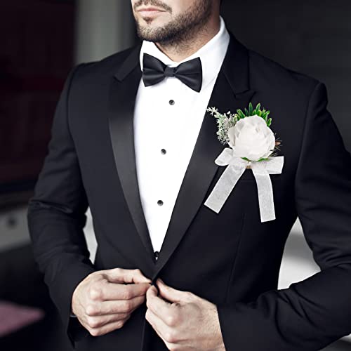 White Rose Wedding Boutonniere for Groom & Bride