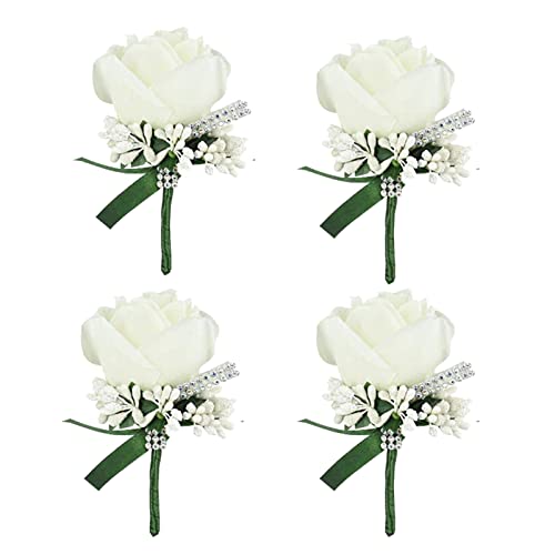 White Rose Boutonniere for Weddings - 4 Pieces