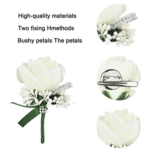 White Rose Boutonniere for Weddings - 4 Pieces