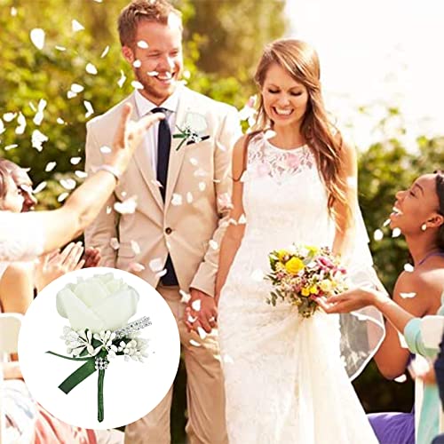 White Rose Boutonniere for Weddings - 4 Pieces