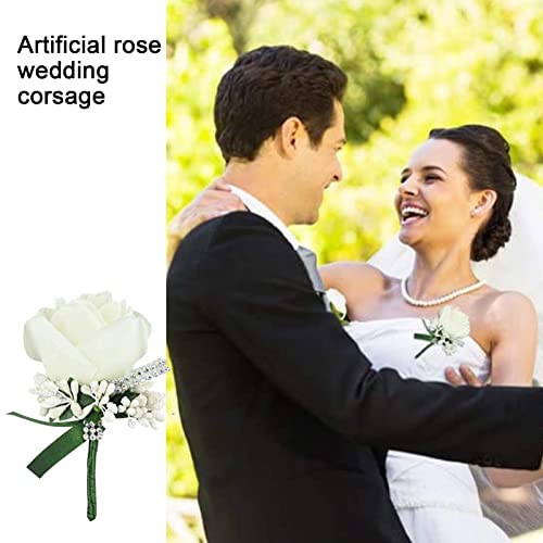 White Rose Boutonniere for Weddings - 4 Pieces