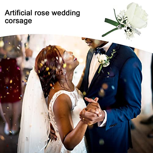 White Rose Boutonniere for Weddings - 4 Pieces