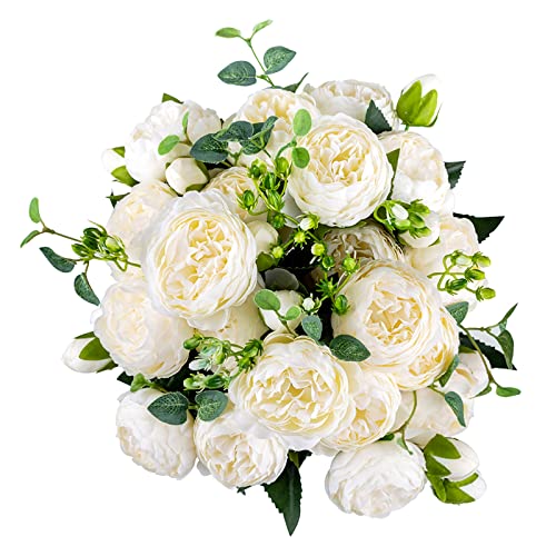 White BLOSMON Peony Silk Flowers for Weddings