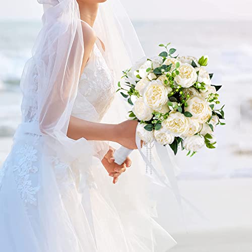 White BLOSMON Peony Silk Flowers for Weddings