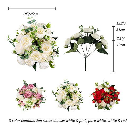 White BLOSMON Peony Silk Flowers for Weddings
