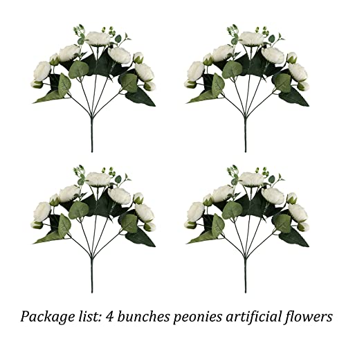 White BLOSMON Peony Silk Flowers for Weddings
