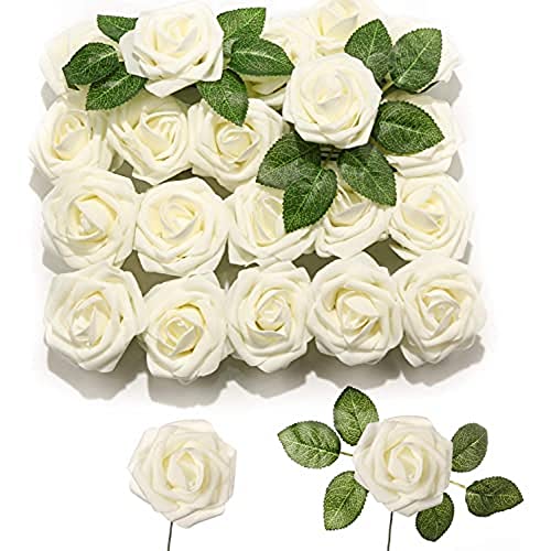 20 Ivory White Foam Roses Bouquet for Valentines