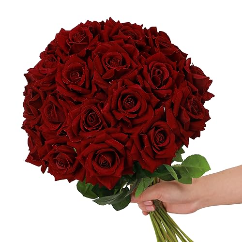 Dark Red Velvet Rose Bouquet for Weddings and Home