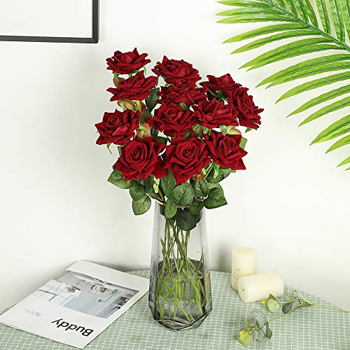 Dark Red Velvet Rose Bouquet for Weddings and Home